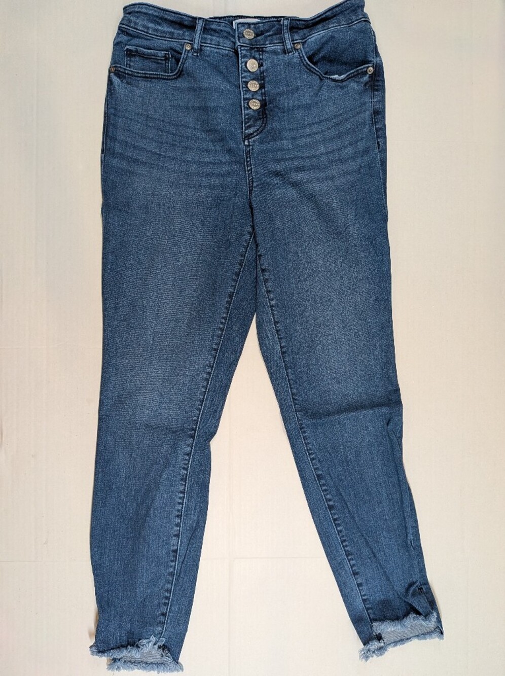 LOFT Skinny High Waist Jeans Womens 27/4 Blue Button Fly Raw Hem